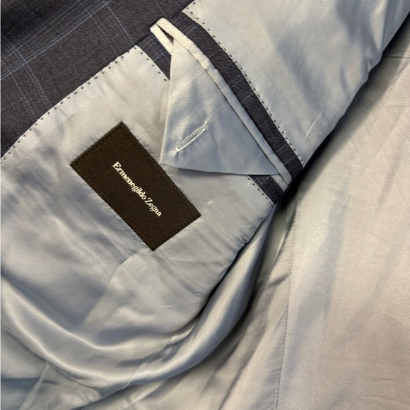 Ermenegildo Zegna Men's Navy Plaid Wool Suit Jacket Blazer 56L - Picture 7 of 11